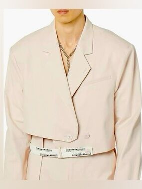 Maison Blanche NWT Petal Pink Cropped Wrap Blazer Deconstructed Jacket